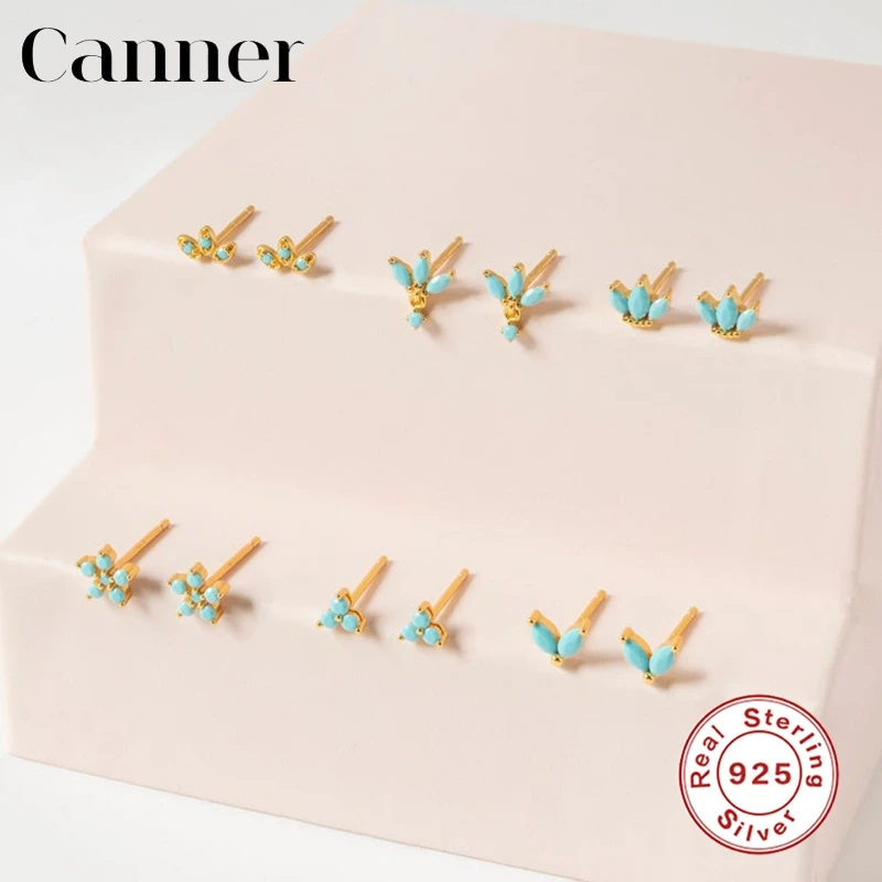 Canner 925 Sterling Silver Náušnice Pro Ženy Geometrické Stylové Tyrkysové Malé Náušnice Jemné Šperky Piercing pendientes 2020 W5 0