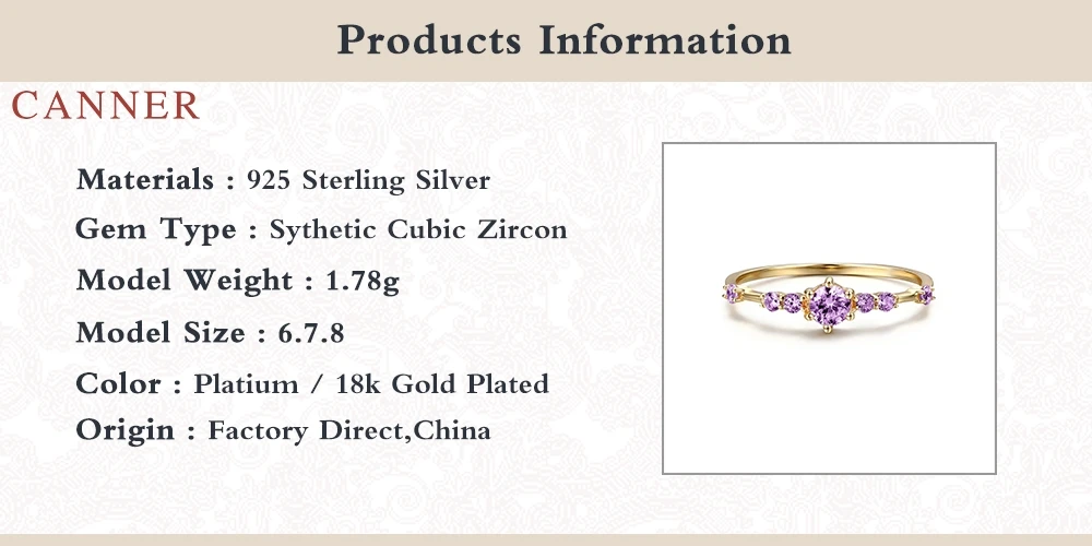 CANNER Purple Diamond Svatební Prsten Prsten 925 Sterling Silver Anillos Prsteny Pro Ženy Luxusní Jemné Šperky, Snubní Prsteny Bijoux 3