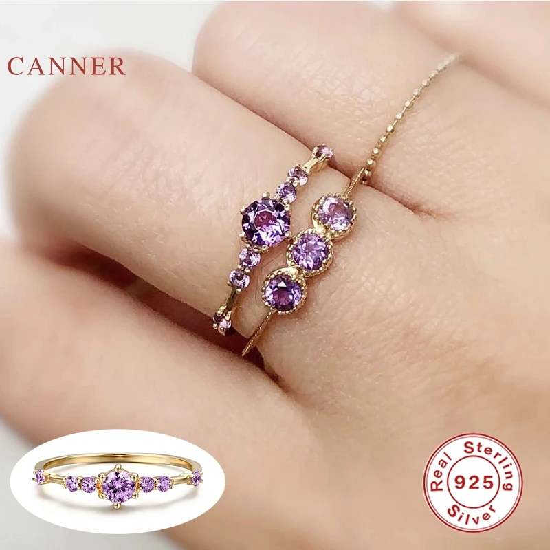 CANNER Purple Diamond Svatební Prsten Prsten 925 Sterling Silver Anillos Prsteny Pro Ženy Luxusní Jemné Šperky, Snubní Prsteny Bijoux 5