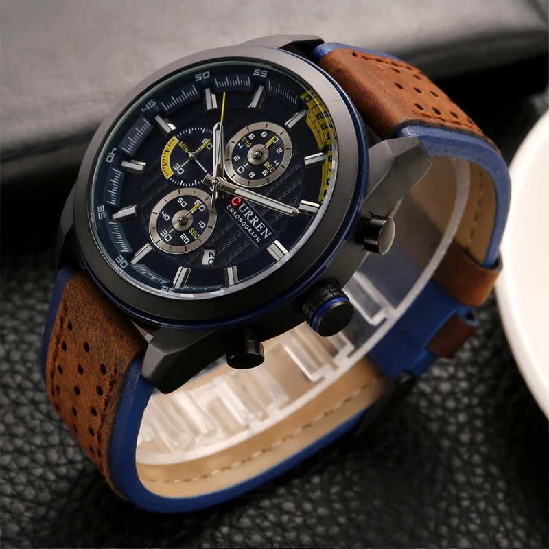 Curren hodinky muži luxusní značky quartz hodinky pro muže kožený řemínek, chronograf vodotěsné vojenské relogio masculino mužské hodiny 0