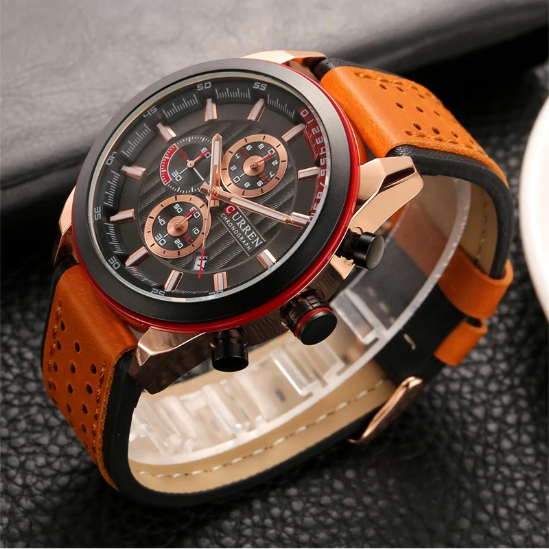 Curren hodinky muži luxusní značky quartz hodinky pro muže kožený řemínek, chronograf vodotěsné vojenské relogio masculino mužské hodiny 3