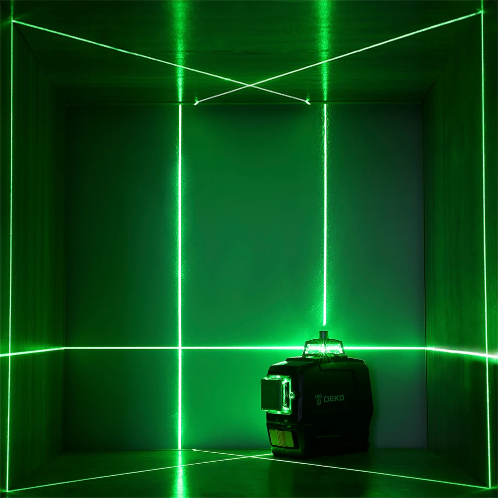 DEKO DKLL12PB1 12 Laserové Linie 360 ° samonivelační 3D Laser Vertikální Horizontální Green Cross Line Krytý Venkovní Režim 5