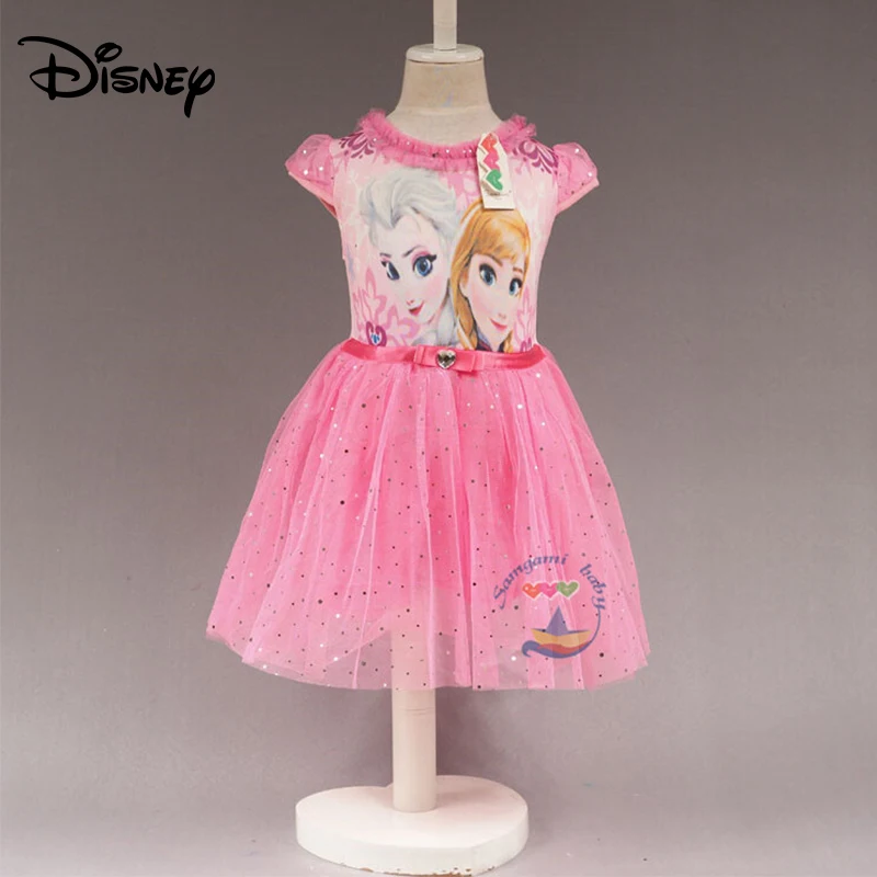 Disney zdobený princezna šaty letní dívky lesklé dětské oblečení dětské bavlněné šaty 0