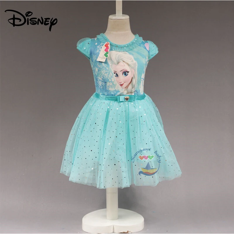 Disney zdobený princezna šaty letní dívky lesklé dětské oblečení dětské bavlněné šaty 1