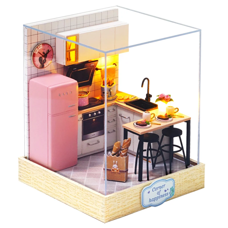 DIY Domeček pro panenky Miniaturní Nábytek Dřevěný Miniaturas Doll House Box Theatr Hračky pro Děti, Dárky k Narozeninám Casa Seed Světa QT27 4