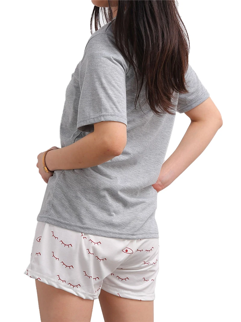Dopis Tištěné Nech Mě Spát Tisknout 2 Ks Noční Prádlo Set Pro Ženy, Roztomilé Bavlna, Kolem Krku Krátký Rukáv T-Shirt+Pyjama Kalhoty 2