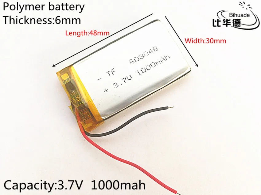 Doprava zdarma 3.7 V 1000mAh 603048 Lithium Polymer Li-Po Dobíjecí Baterie Li buňky Pro Mp3 Litr energie baterie 0
