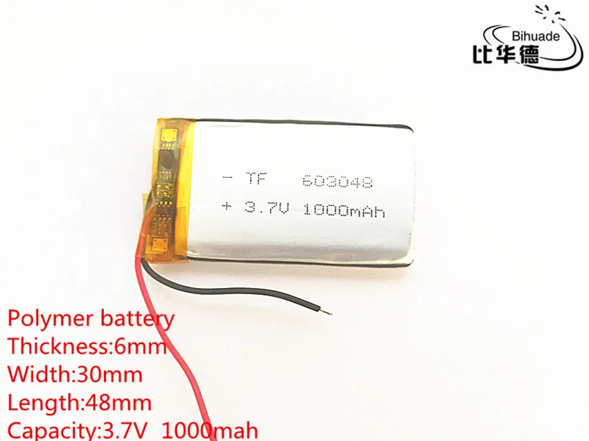Doprava zdarma 3.7 V 1000mAh 603048 Lithium Polymer Li-Po Dobíjecí Baterie Li buňky Pro Mp3 Litr energie baterie 1