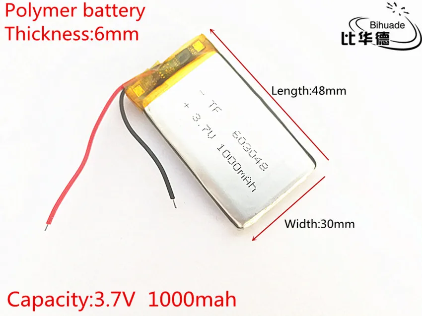 Doprava zdarma 3.7 V 1000mAh 603048 Lithium Polymer Li-Po Dobíjecí Baterie Li buňky Pro Mp3 Litr energie baterie 2