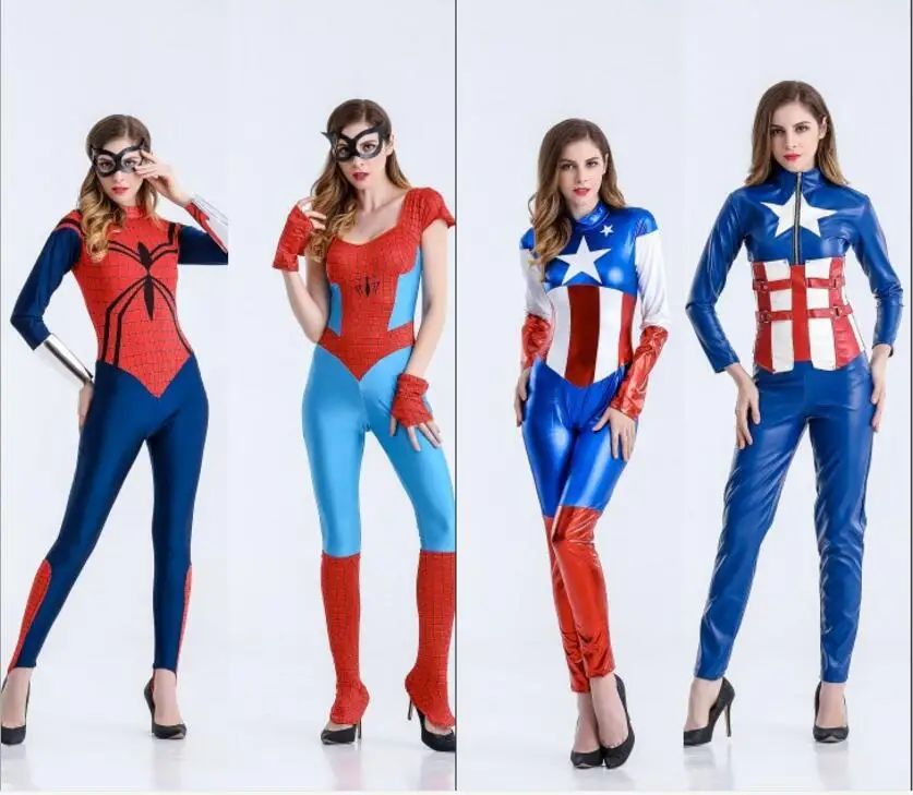 Dospělý Spider Girl Kombinézu Dámské Kostým Super Hrdina Halloween Kostýmy Dlouhý rukáv Kombinéza Spider Kapitán Amerika Kostýmy 4