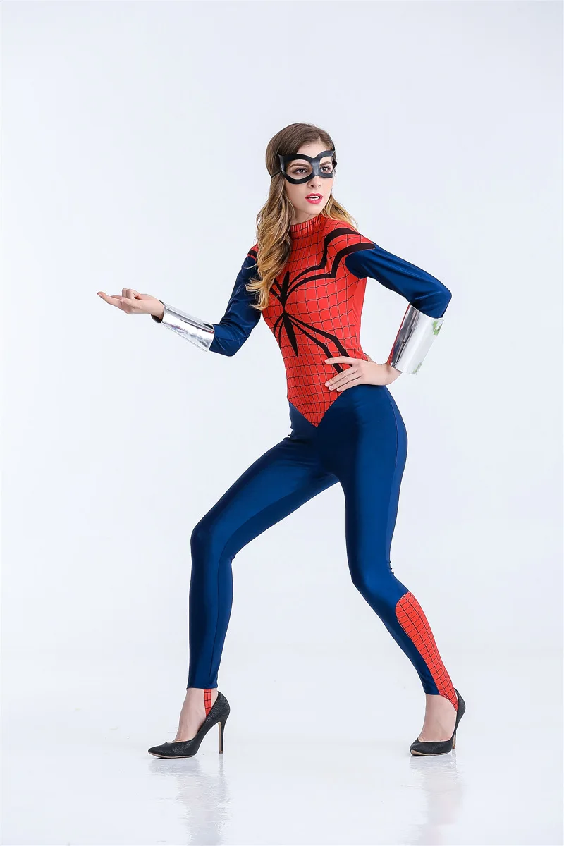 Dospělý Spider Girl Kombinézu Dámské Kostým Super Hrdina Halloween Kostýmy Dlouhý rukáv Kombinéza Spider Kapitán Amerika Kostýmy 5