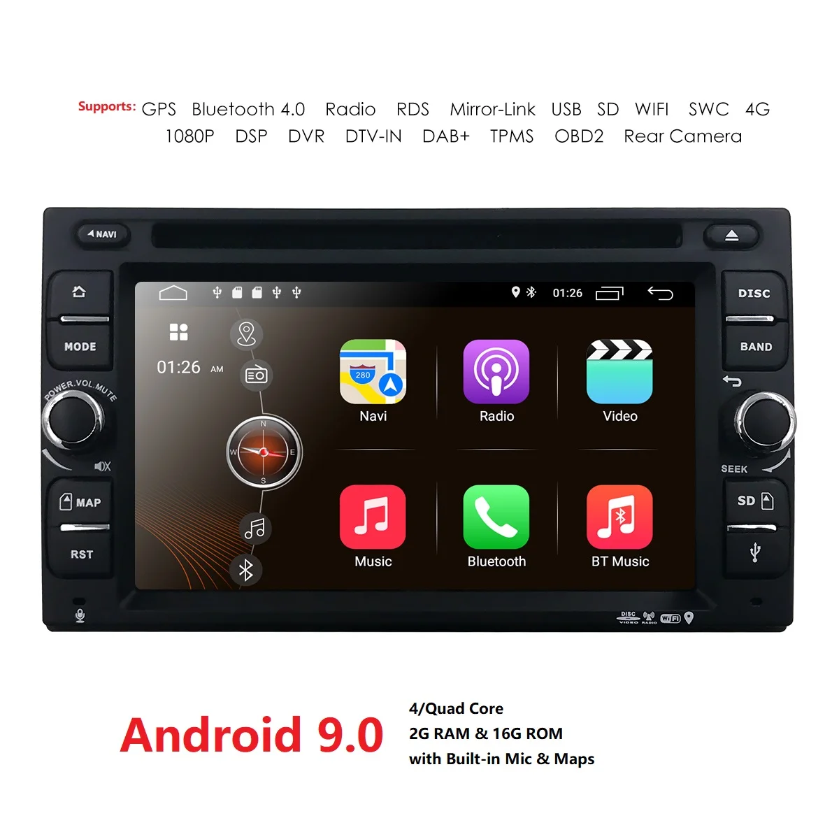 DSP Quad Core Android 10 Auto DVD Rádio Multimediální Přehrávač Univerzální GPS Navigace Autoradio Stereo Audio 2Din hlavní Jednotky SWC 4