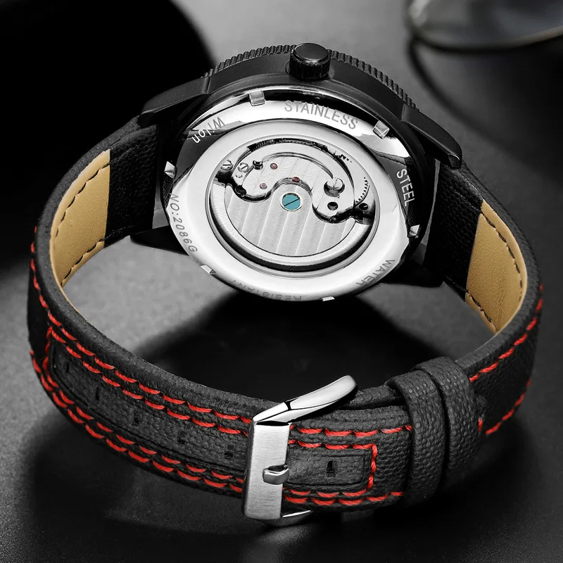 Duté tourbillon automatické mechanické pánské hodinky z pravé kůže popruh vodotěsný slitiny případ 3D dial Přesné muži hodiny wilon2086 2