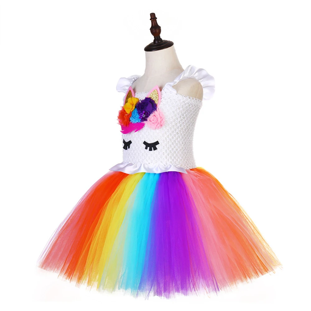Děti Jednorožec Šaty Narozeninovou Oslavu Květiny Pony Šaty pro Dívky, Světlé Duha Vánoční Oblečení s Unicorn Čelenka Andělská Křídla 1