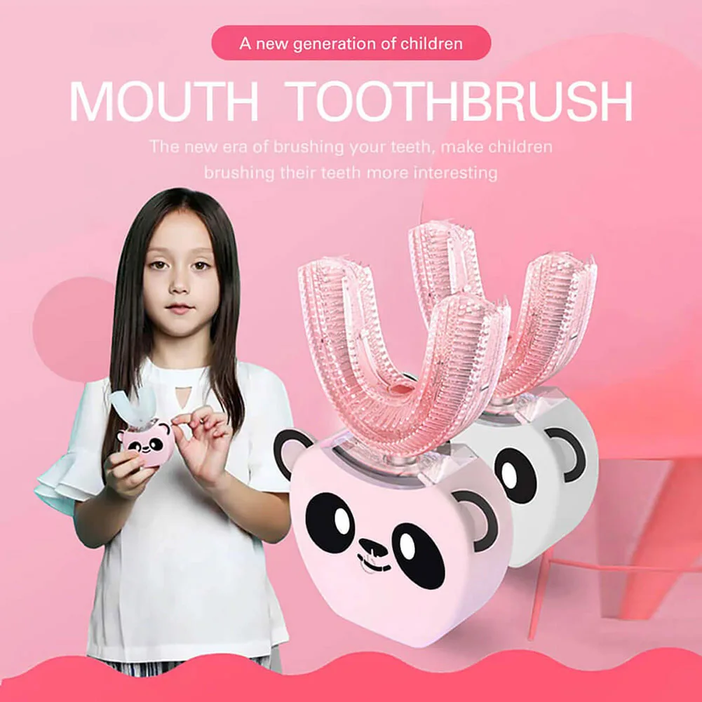Děti U Tvaru Ultrazvukový Kartáček na zuby 360 Stupňů, USB Dobíjecí 3 Režimy Elektrický Smart Zuby, Ústní Čistší Péče Kartáček na zuby 4