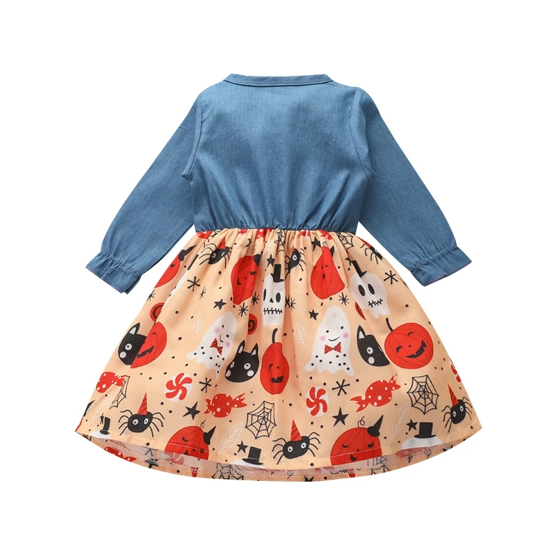 Dětské oblečení pro dívky girls fall šaty, dítě, děti, Halloween šaty dívky dlouhý rukáv modré šaty s dýní print#1 1