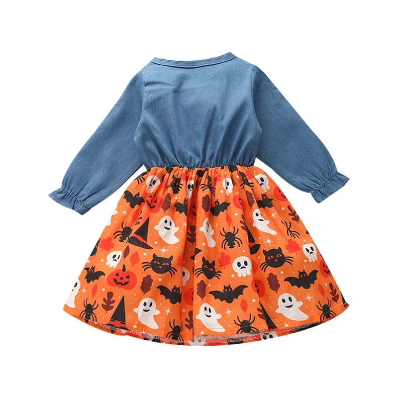 Dětské oblečení pro dívky girls fall šaty, dítě, děti, Halloween šaty dívky dlouhý rukáv modré šaty s dýní print#1 3