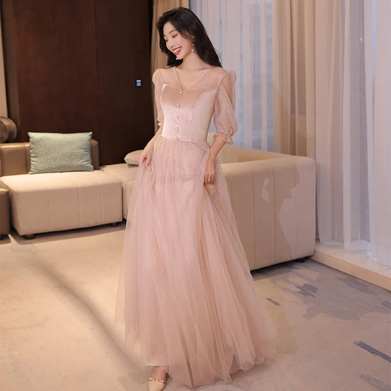Elegantní Růžové Obvaz Bridemaid Šaty Módní Flitr Prom Party Šaty Pro Svatební Party Vestidos De 0