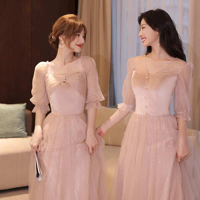 Elegantní Růžové Obvaz Bridemaid Šaty Módní Flitr Prom Party Šaty Pro Svatební Party Vestidos De 1