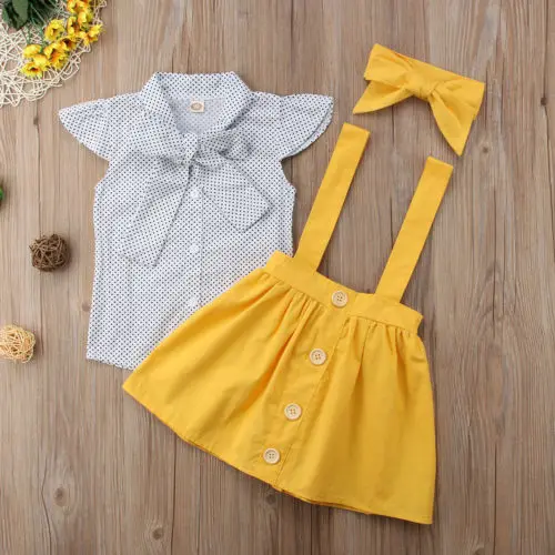 Emmababy Batole Děti Baby Girls oblečení set dot bowT-shirt Topy+celkový tlačítko Sukně 2KS Soupravy 5