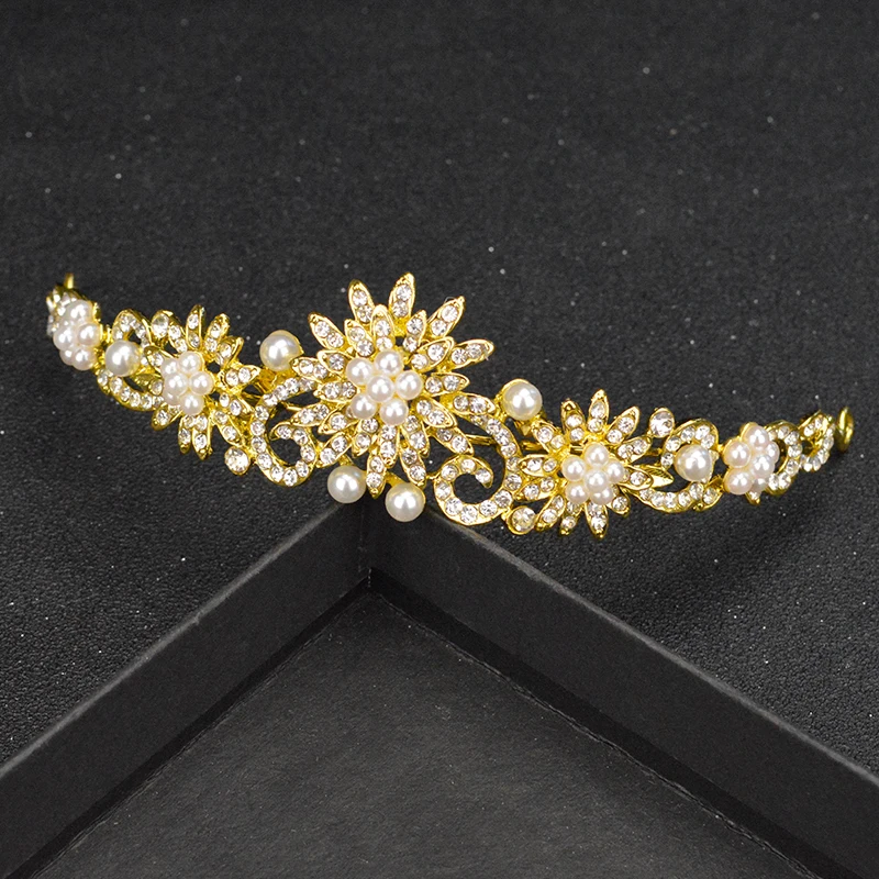Evropská Móda Gold A Silver Pearl Crown Nevěsta Svatební Drahokamu Vlasové Doplňky, Ručně Vyráběné Módní Dívky Čelenka 1