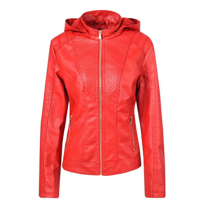 Faux kožený kabát ženy tmavý modrý černá červená s kapucí kožené bundy 2020 jaro podzim nové módní slim elegantní moto oblečení CX1105 1