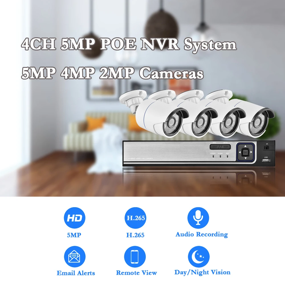 Gadina 4CH 5MP 3MP 1080P POE Bezpečnostní kamerový Systém Kit Audio Záznam IP Kamera IR Venkovní antivandal CCTV Video Dohled NVR Set 3