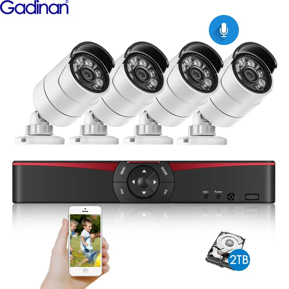 Gadinan 5.0 MP 4CH POE NVR Kit H. 265 CCTV Bezpečnostní Systém 5MP 3MP Vodotěsné Audio Mic IP Kamera Venkovní Video Dohled, Nastavit 1