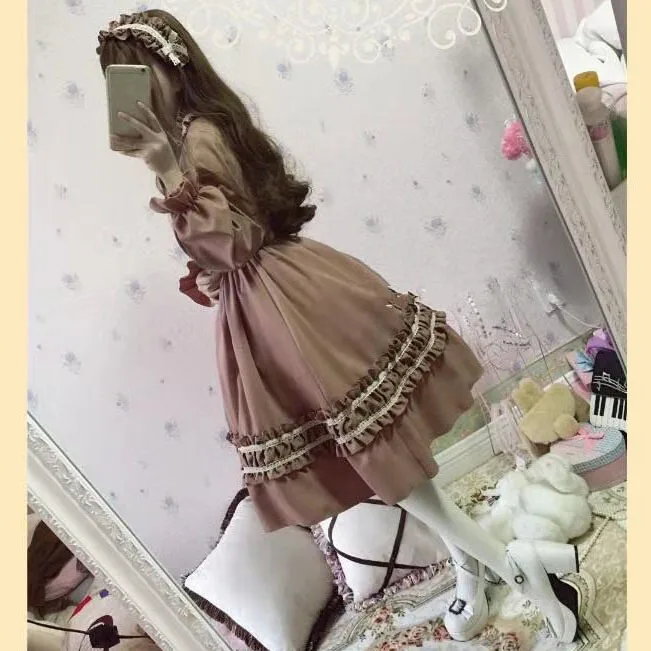 Gothic Vintage Lolita Šaty Ženy Japonském Stylu Paláce Princezna Šaty Lucerna Rukáv Roztomilé Kawaii Strana Oblečení Sladký Kostým 1
