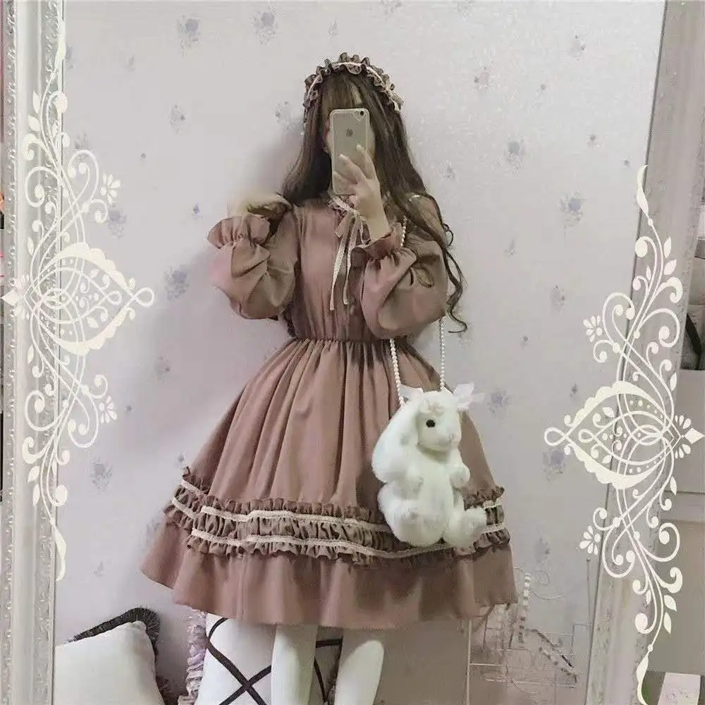 Gothic Vintage Lolita Šaty Ženy Japonském Stylu Paláce Princezna Šaty Lucerna Rukáv Roztomilé Kawaii Strana Oblečení Sladký Kostým 4