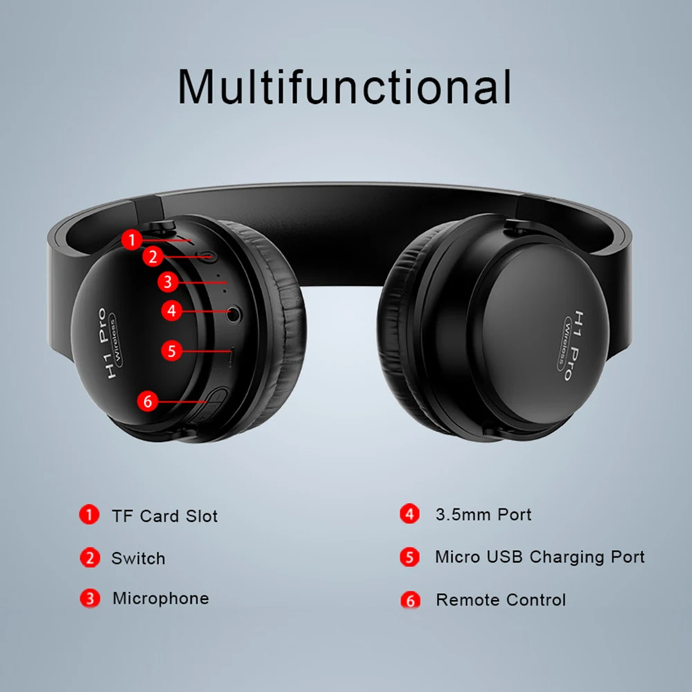 H1 Pro Sluchátka Bluetooth Sluchátka Bezdrátová Sluchátka Stereo Skládací Sportovní Sluchátka Mikrofon Sluchátka Precházíte MP3 Přehrávač 1