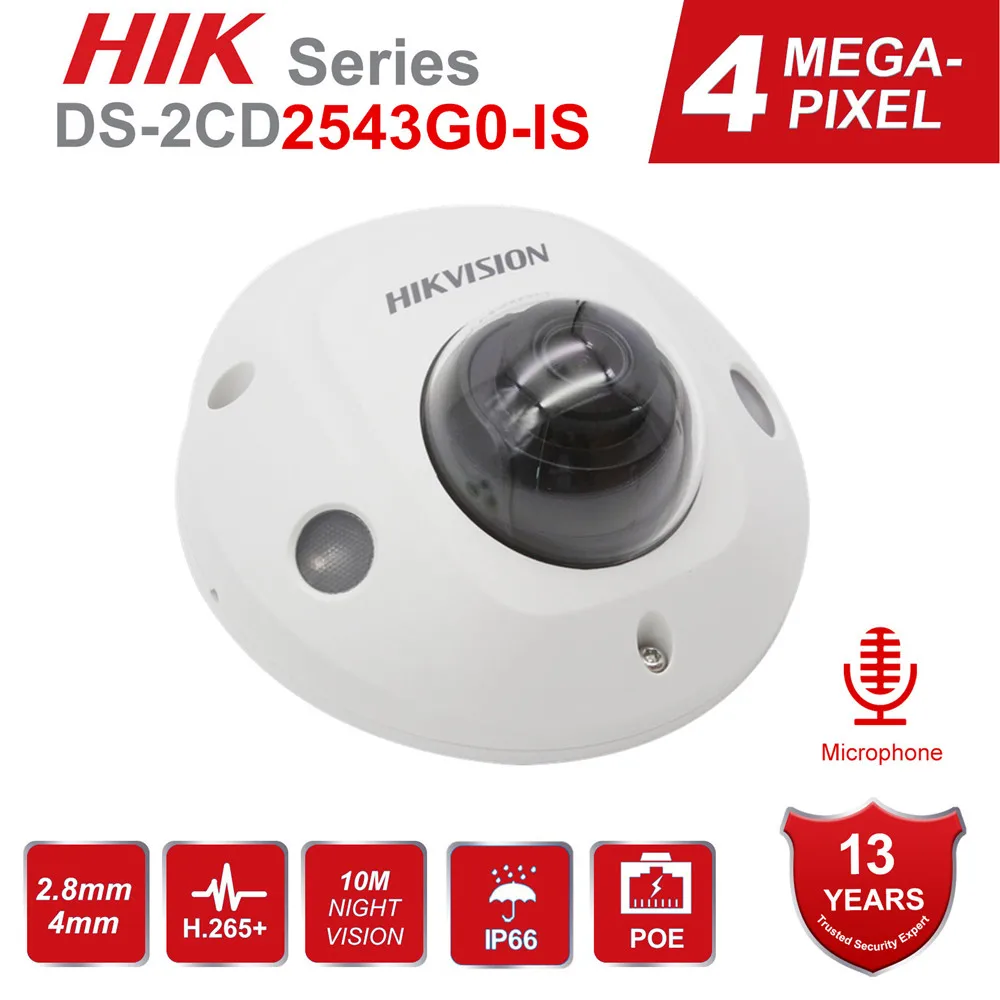 Hikvision 4MP Dome CCTV IP Kamera POE DS-2CD2543G0-JE 4MP IR Zabezpečení Sítě Noční Verze Fotoaparát H. 265 s Slot pro SD Kartu IP67 1