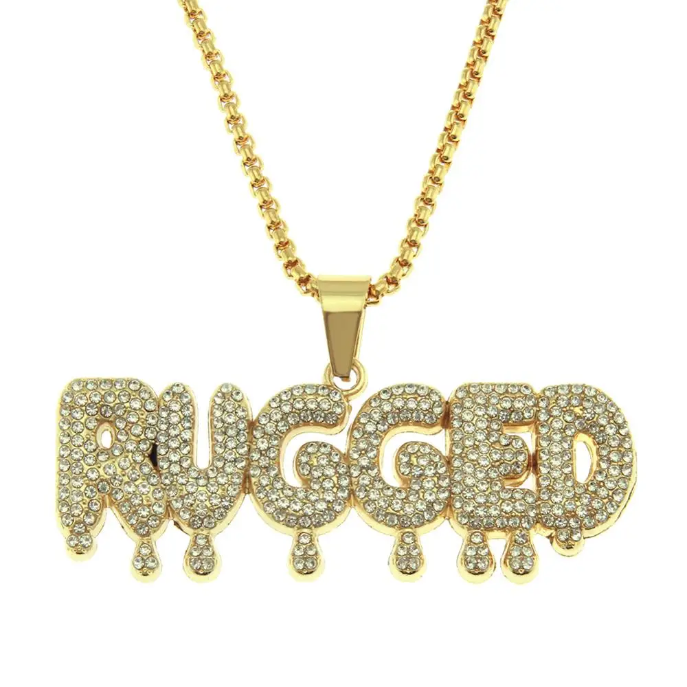 Hip-hop kreativní šití drahokamu dopis přívěskem náhrdelník pánské ve tvaru kapky all-zápas zlaté doplňky 3