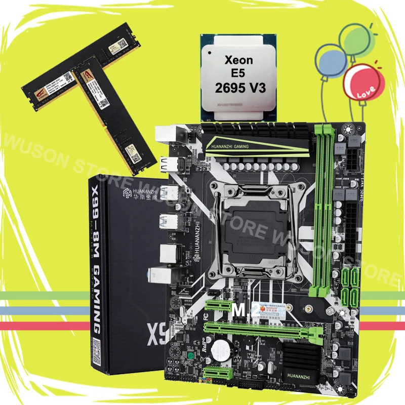 HUANANZHI X99 LGA2011-3 základní deska, svazek nové základní desky X99 s M. 2 NVMe slot CPU Xeon E5 2695 V3 RAM 32G(2*16G) DDR4 2400 1
