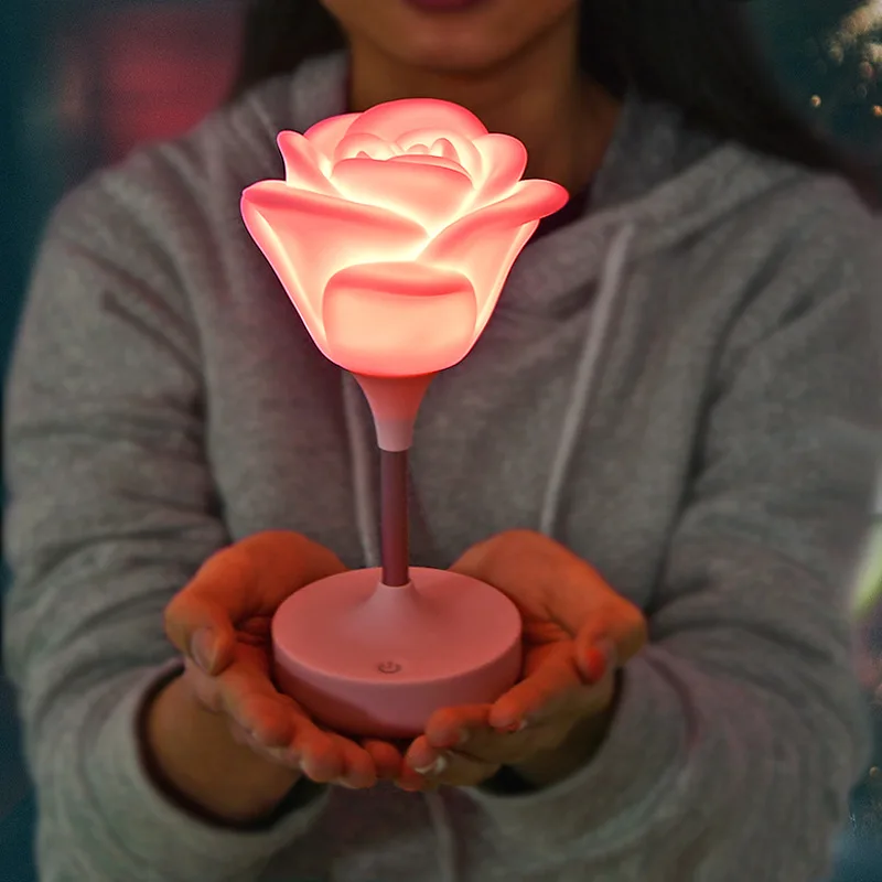 HZFCEW Domů Krásné Romantické USB Nabíjecí Dotek Růže Noční Světlo Ložnice Atmosféru Růže Silikonové Noční Lampa Harmily FR188 0