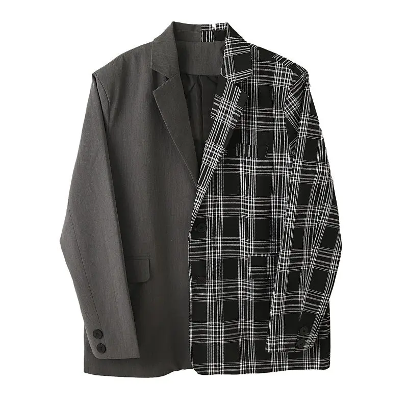 IEFB /pánské oblečení Módní kontrastní barvě šedé kostkované tisk blejzry osobnosti all-zápas volné oblek, kabát velké velikosti podzim nové Y4103 5