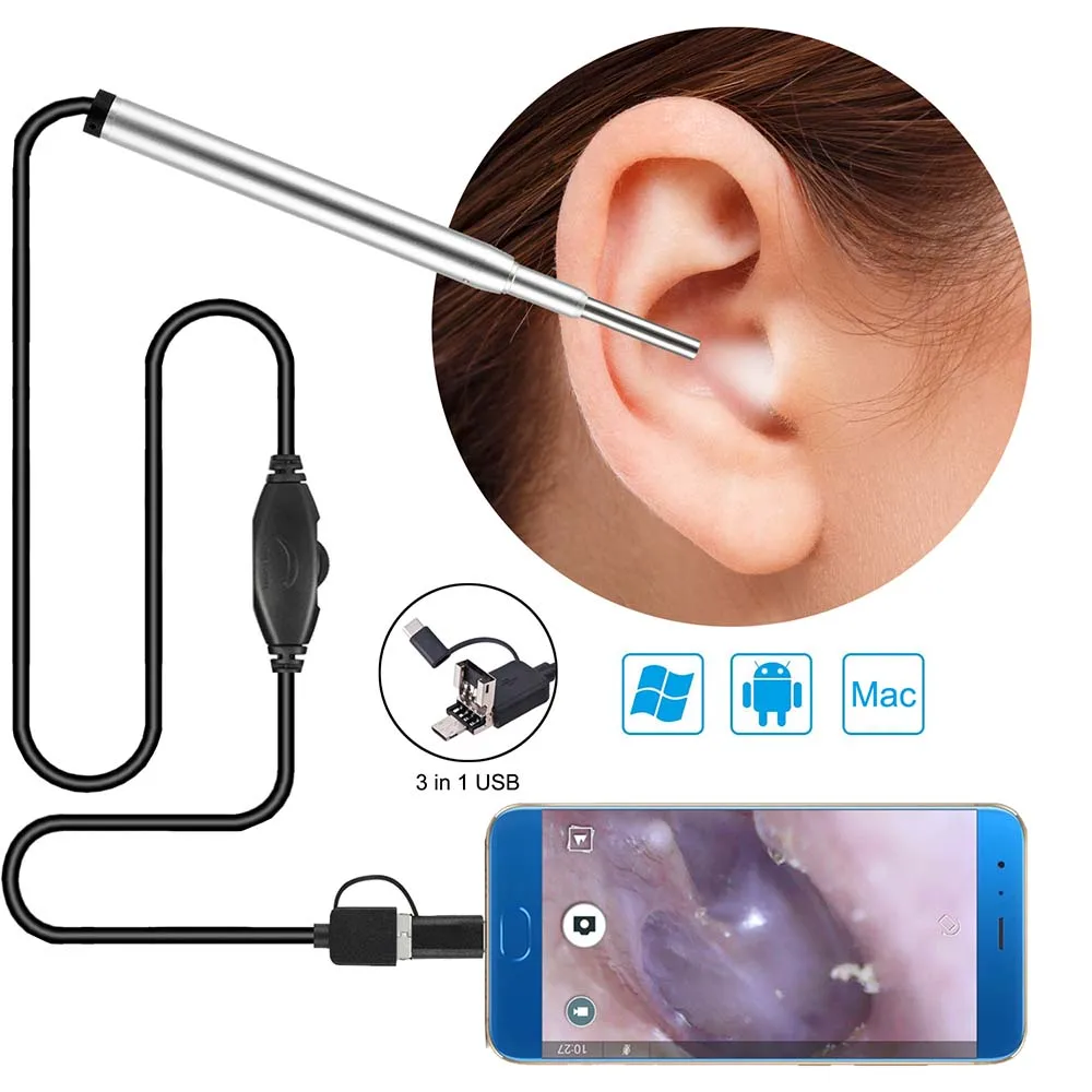 In-ear Mini Lékařské Endoskop Fotoaparát 3.9 mm USB Endoskop Inspekční Kamera pro OTG Android Telefonu, PC Ušní, Nosní, Boroskopu 2