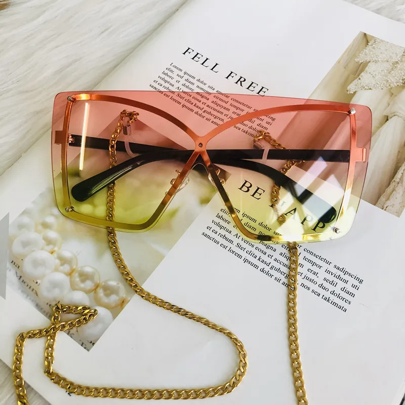 Italské Luxusní Gradient sluneční Brýle, Ženy 2019 Módní Značky Jeden Kus Brýle bez Obrouček Rám Nadrozměrných Ženské Odstíny UV400 1