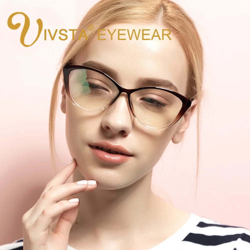 IVSTA 5865 Pružný TR90 Optické Rám Cat Eye Brýle na lékařský Předpis, Čočky, krátkozrakost Brýle Ženy Sklenici, Plast Titan Plano 1