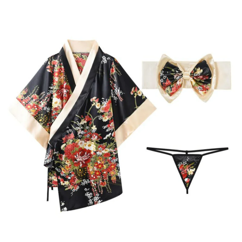 Japonské Kimono Sexy Cosplay Kostýmy, spodní Prádlo, Oblečení pro Ženy, Tradiční Styl Župan Yukata Pyžama Měkký Hedvábný Pás Černá Červená 0