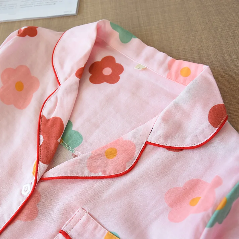Japonské nové jarní a podzimní dámské bavlněné gázy pyžamo s dlouhým rukávem kalhoty květiny roztomilé pyžamo set home service žen 3