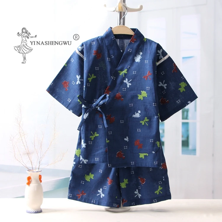 Japonské Tradiční Oblečení pro Dítě, Chlapec Asijské Kojenecká Yukata Hmyzu Tištěné Kimono Bavlněné Měkké Krátké Kalhoty, Pyžama Nastavit Děti 0