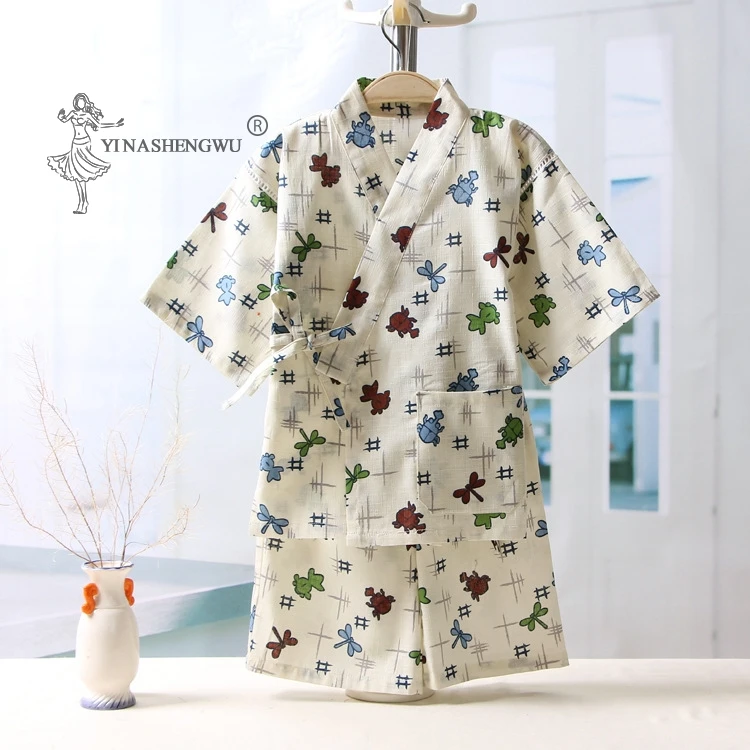 Japonské Tradiční Oblečení pro Dítě, Chlapec Asijské Kojenecká Yukata Hmyzu Tištěné Kimono Bavlněné Měkké Krátké Kalhoty, Pyžama Nastavit Děti 1