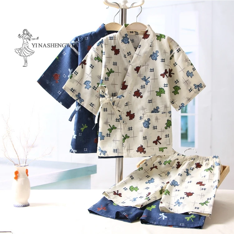 Japonské Tradiční Oblečení pro Dítě, Chlapec Asijské Kojenecká Yukata Hmyzu Tištěné Kimono Bavlněné Měkké Krátké Kalhoty, Pyžama Nastavit Děti 4