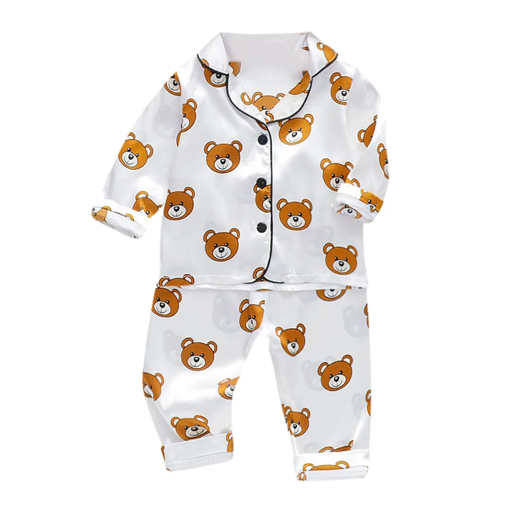 Jarní Batole Děti 2KS Oblečení 2020 Chlapci Dětské Dlouhý Rukáv Cartoon Bear Tisk Pyžama Nastavit Děti je Bavlněné Domácí Oblečení #BL2 1