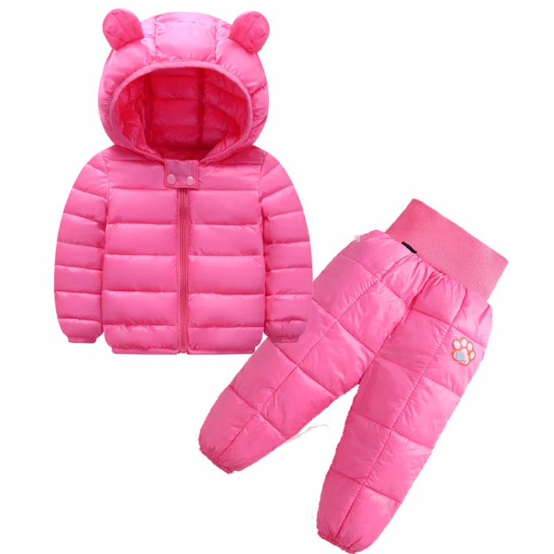 Jednobarevné dětské Oblečení Sady Zimní Dětské Dívky a Chlapce, Bundy, Kalhoty Oblek-Bavlněné Oblečení pro Děti 1-5 let 5