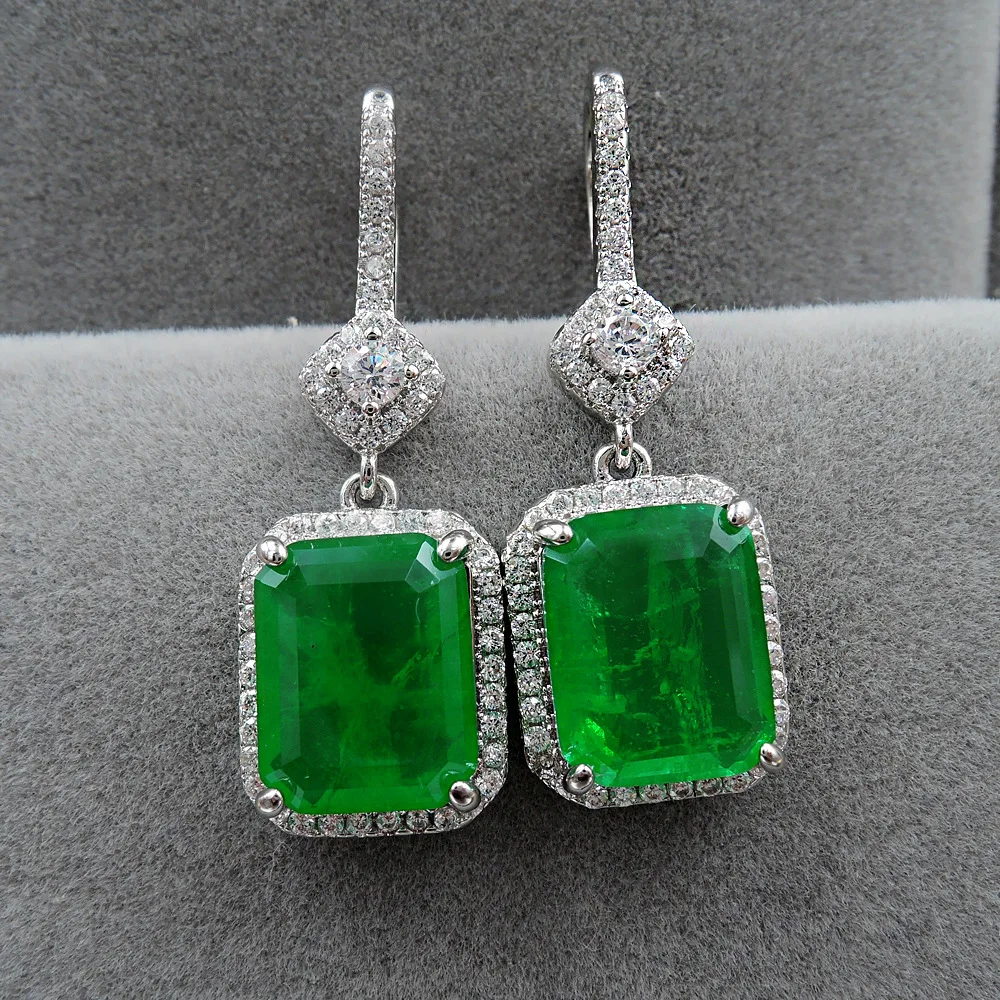 Jellystory módní 925 Sterling Silver Náušnice s obdélníkový tvar smaragd, drahokam drop náušnice pro ženy, svatební zásnubní 1