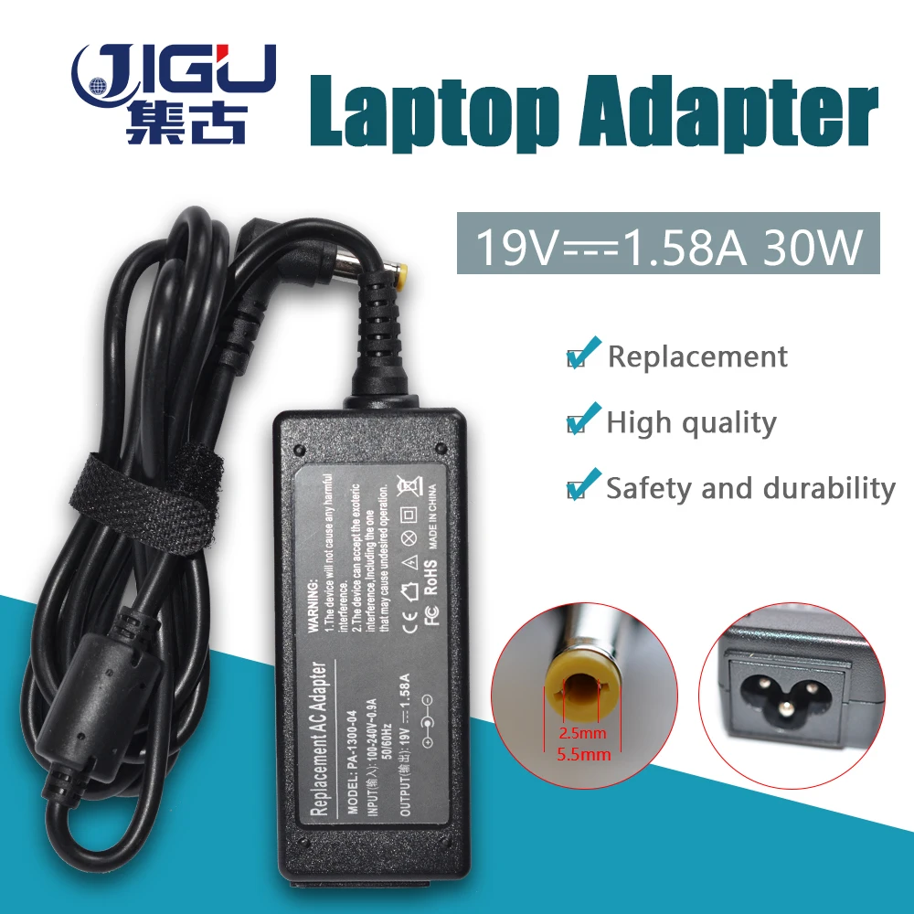 JIGU Pro TOSHIBA 19V1.58A 30W ADP-30JH A PA3743U-1ACA Notebook Laptop napájení AC Adaptér nabíječka kabel 0