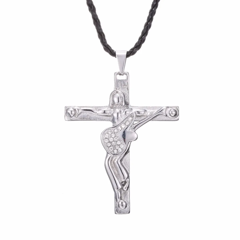 Johnny Hallyday kytaru kříž přívěsek náhrdelník ženy muži náhrdelník šperky z nerezové oceli půvaby řetěz náhrdelník Křesťanský Kříž 1