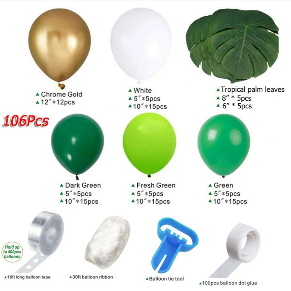 Jungle Party Balónky Inkoust Zelené Balónky Řetězce Tropické Listy Latexových Balónků Kit Balón Arch Pro Dovolenou, Narozeniny, Strana, Výzdoba 2